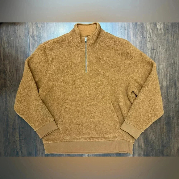 Madewell (re)sourced Sherpa Half Zip Sweatshirt Men's Size Large Brown Cozy NWT - Picture 4 of 16
